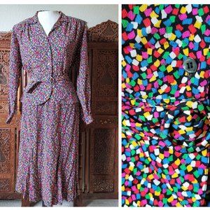1980s Liz Claiborne Rainbow Colorful Confetti Skirt Set